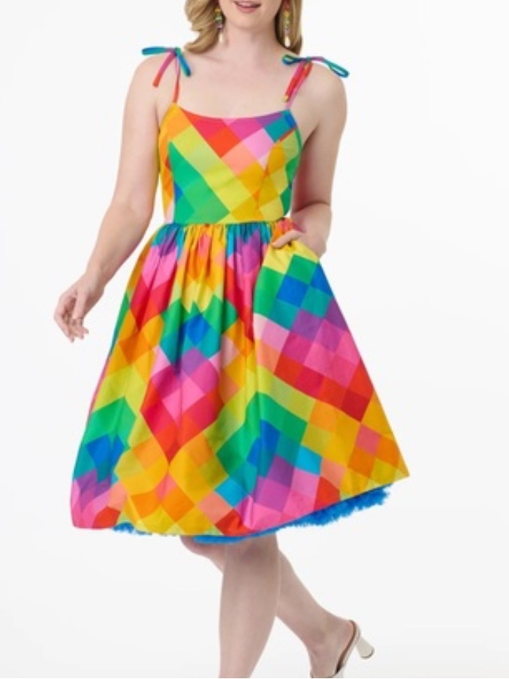 NEW Unique Vintage rainbow knee length dress size:S
